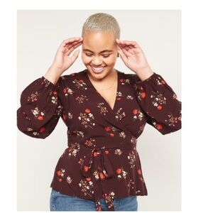 Old Navy  blouse women Floral-Print 3XL casual burgendy office y2k retro